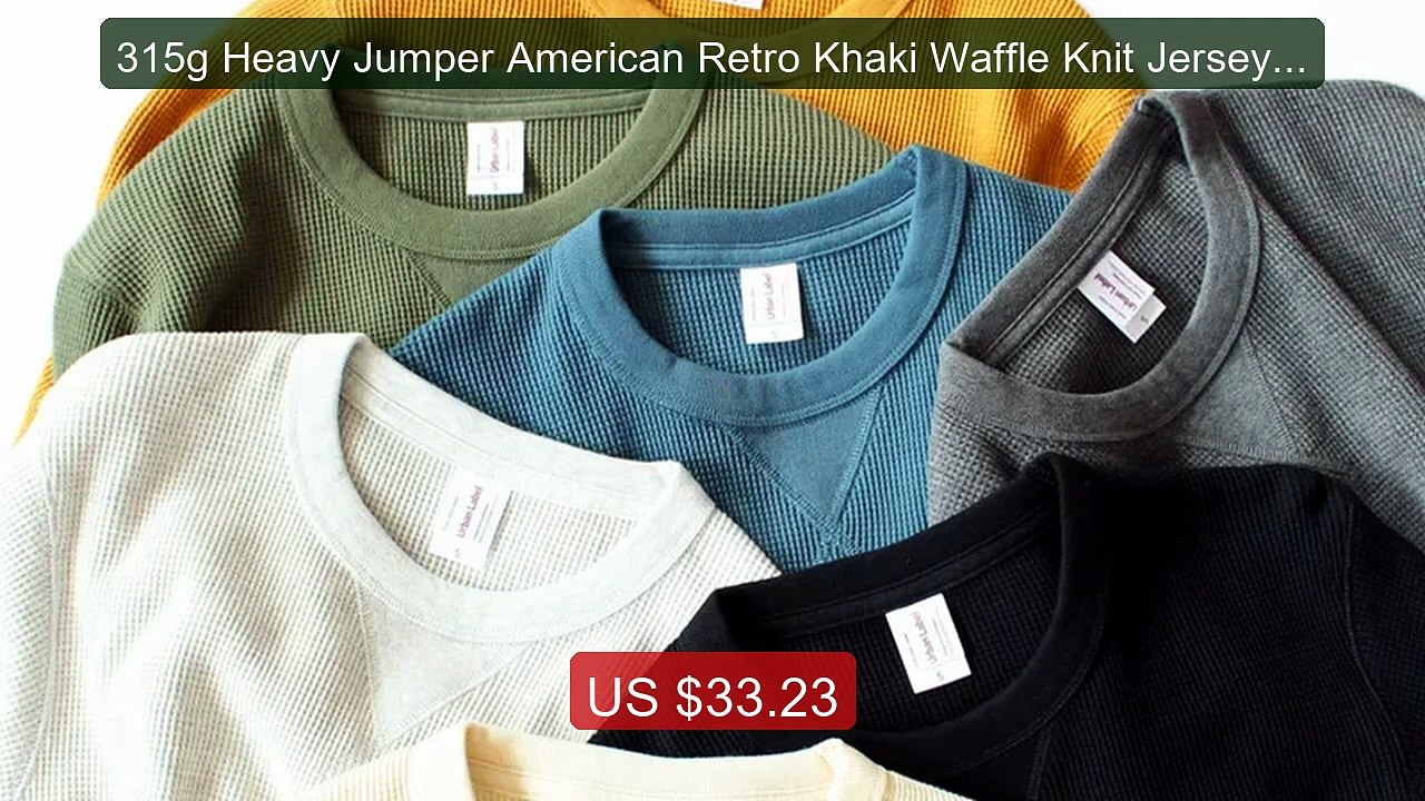 315g Heavy Jumper American Retro Khaki Waffle Knit Jersey Cotton Ne... -- Top Rated 2026 | Buy Now!