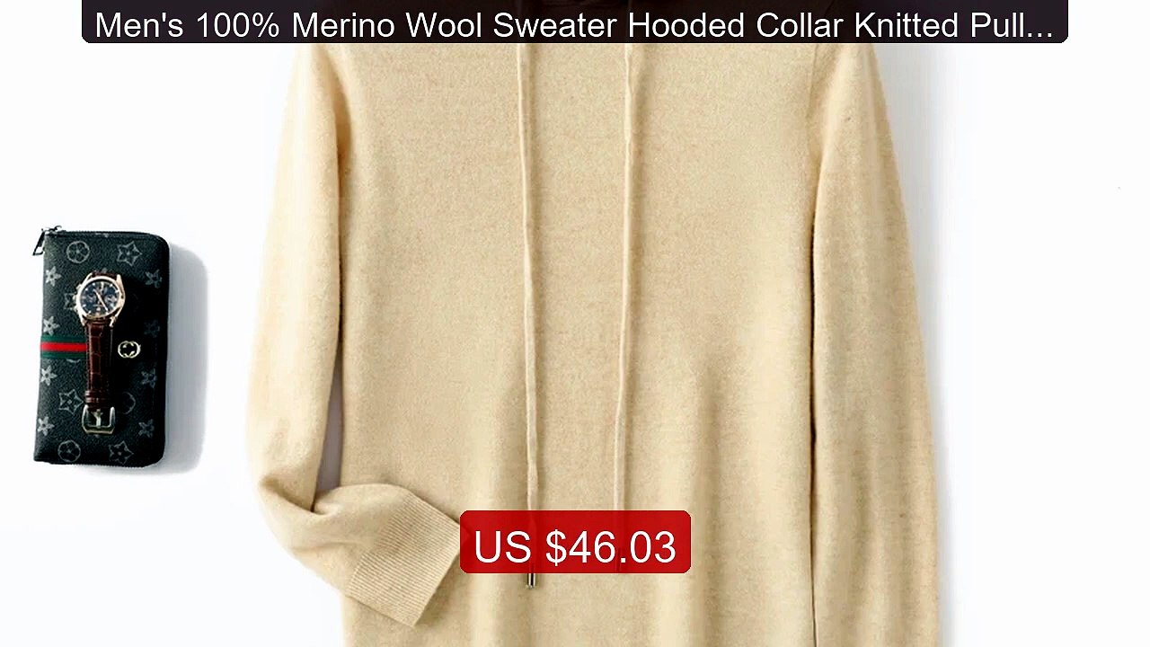 Men's 100% Merino Wool Sweater Hooded Collar Knitted Pullover Cashm... -- Top Rated 2026 | Buy Now!