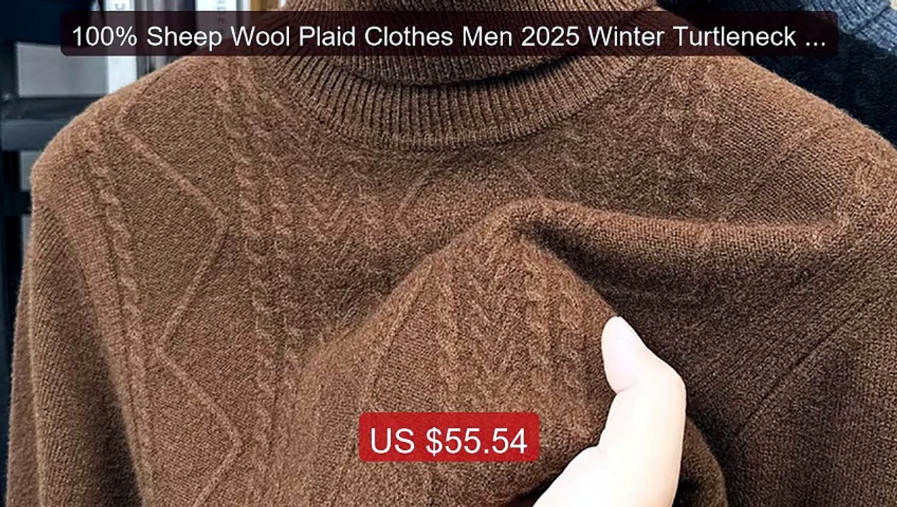 100% Sheep Wool Plaid Clothes Men 2025 Winter Turtleneck Thick... -- Hot Deal 2026 | Limited Offer!