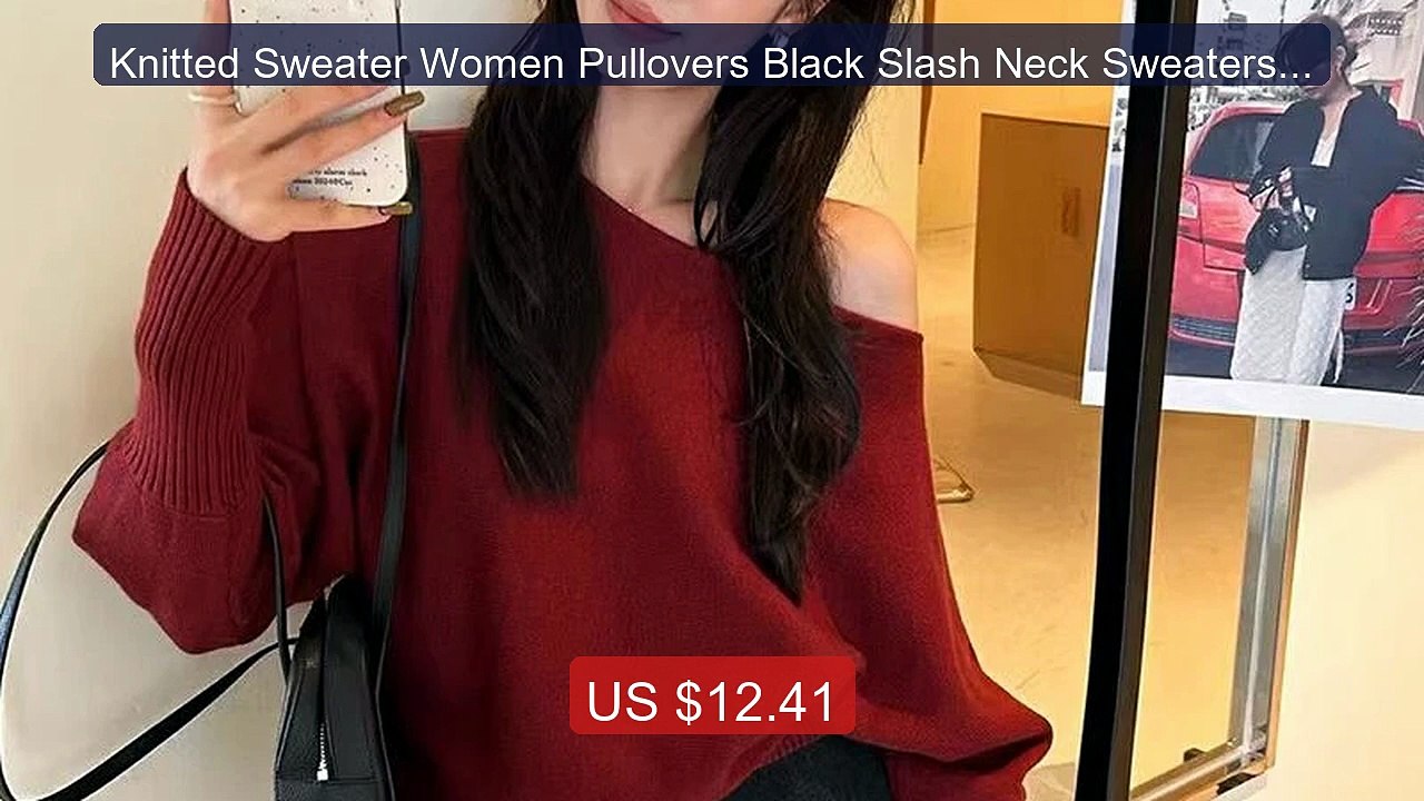 Knitted Sweater Women Pullovers Black Slash Neck Sweaters K... -- Top Pick 2026 | Unbeatable Price!