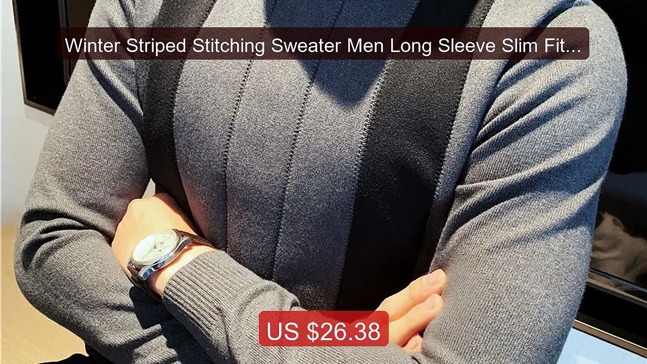 Winter Striped Stitching Sweater Men Long Sleeve Slim Fit Fak... -- Amazing Value 2026 | Must Have!