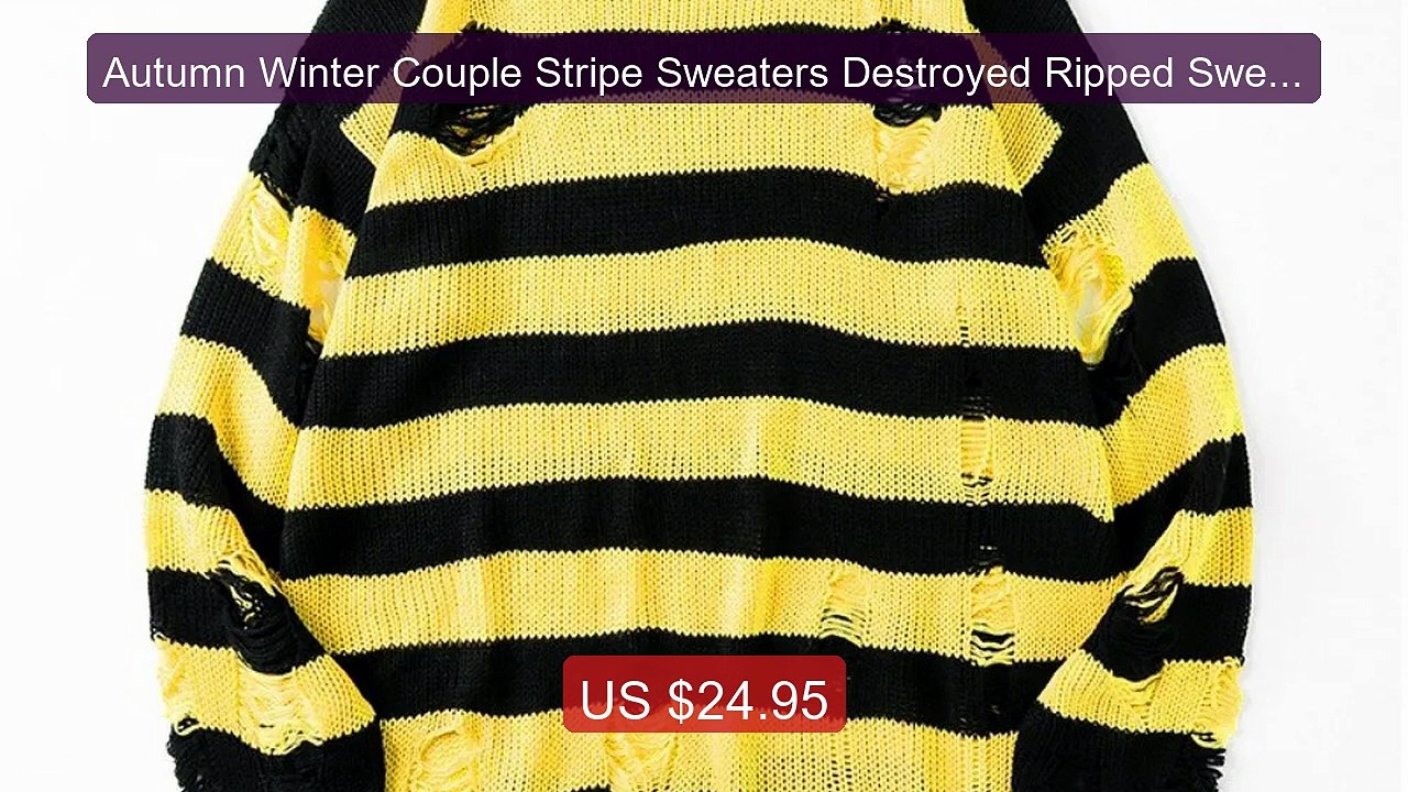 Autumn Winter Couple Stripe Sweaters Destroyed Ripped Sweater... -- Amazing Value 2026 | Must Have!