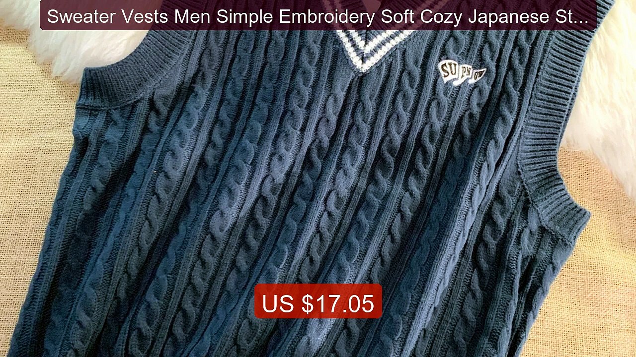 Sweater Vests Men Simple Embroidery Soft Cozy Japanese Style Hands... -- Best Deal 2026 | Shop Now!