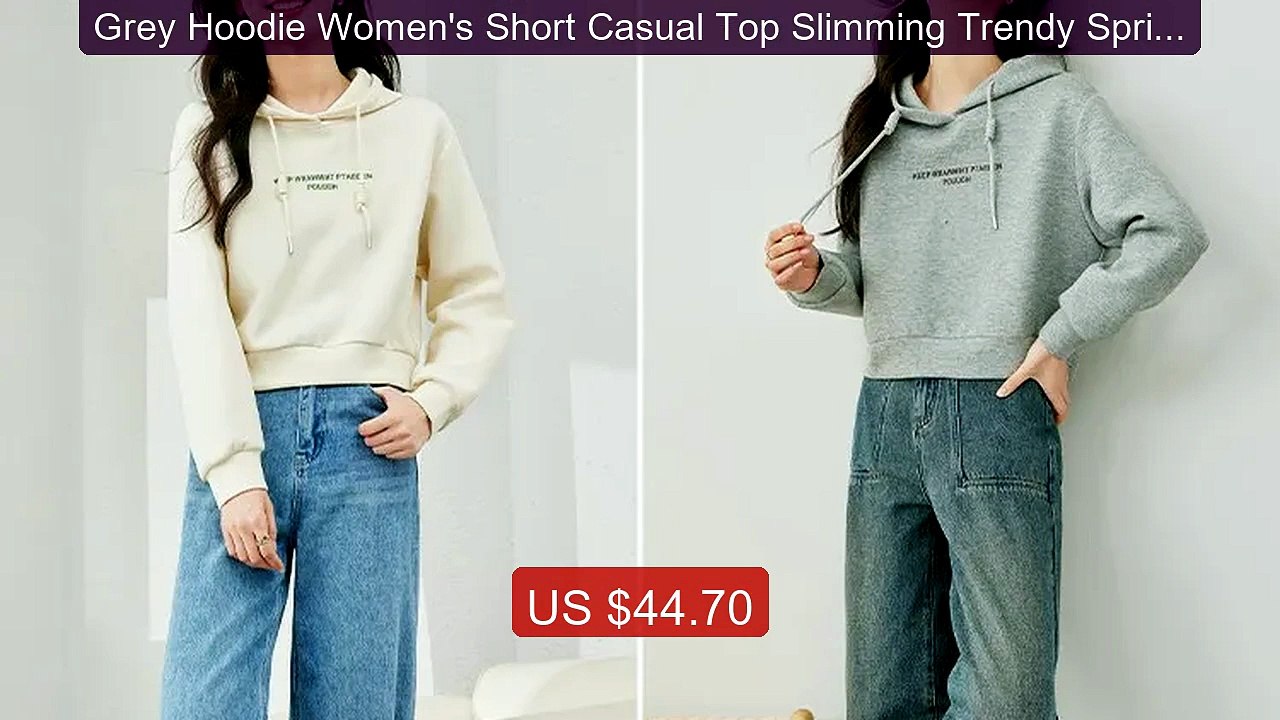 Grey Hoodie Women's Short Casual Top Slimming Trendy Spring Fashion... -- Top Rated 2026 | Buy Now!