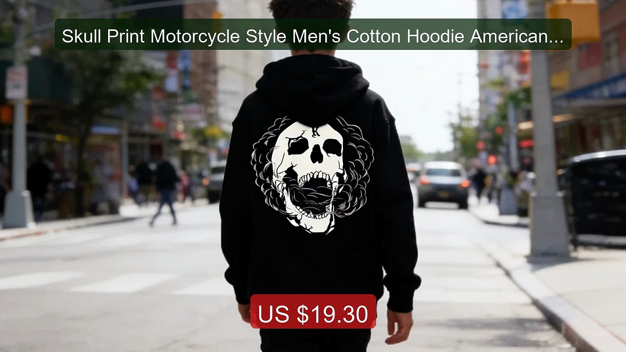 Skull Print Motorcycle Style Men's Cotton Hoodie American Vin... -- Amazing Value 2026 | Must Have!