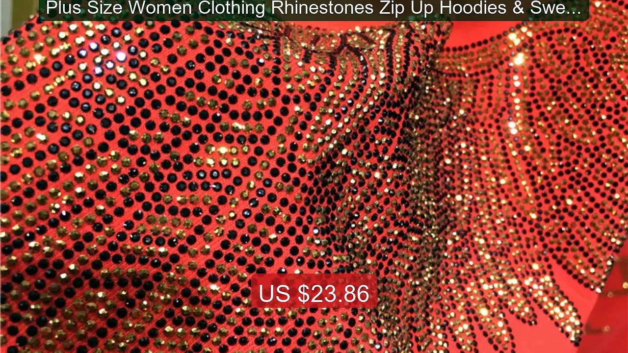 Plus Size Women Clothing Rhinestones Zip Up Hoodies & Sweatshirt Wo... -- Top Rated 2026 | Buy Now!