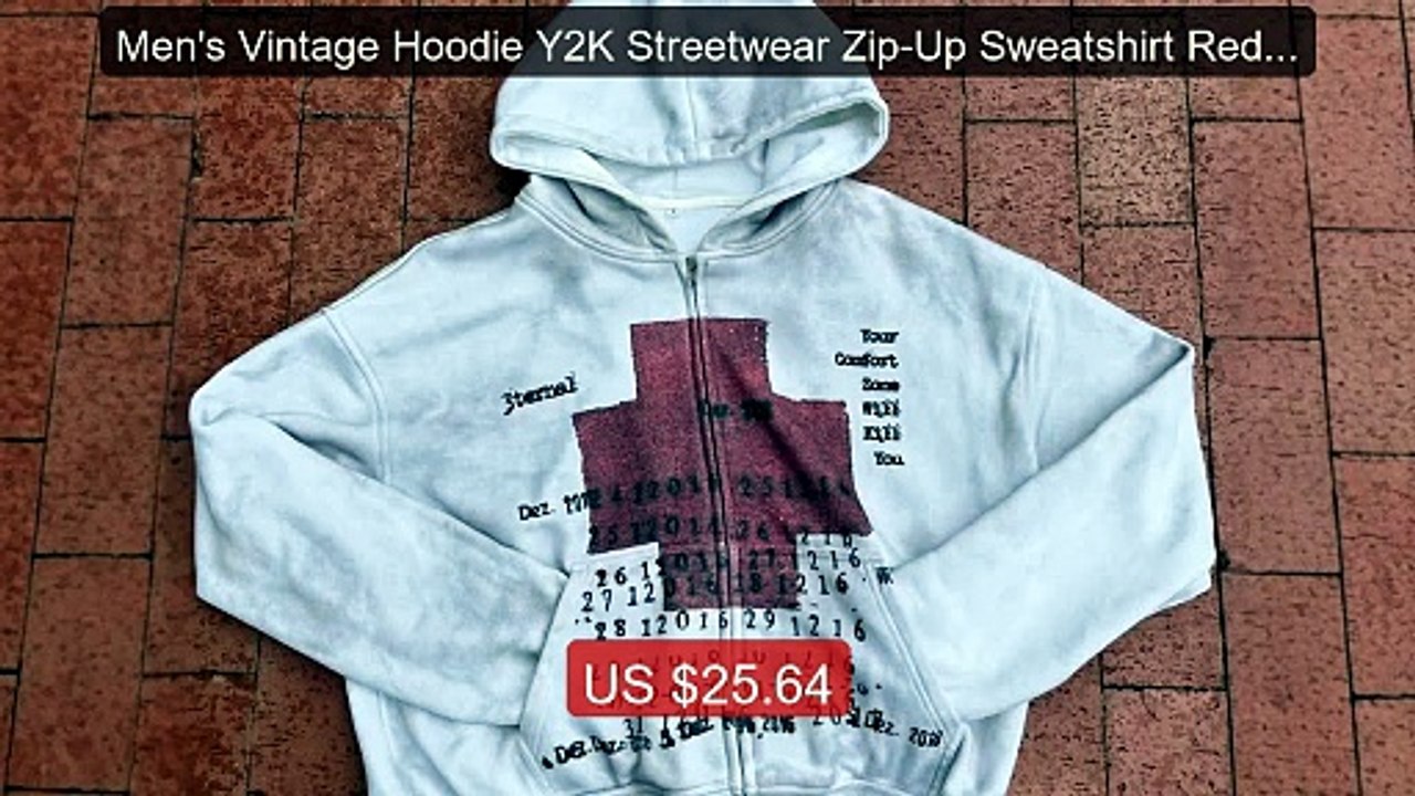 Men's Vintage Hoodie Y2K Streetwear Zip-Up Sweatshirt Red Cros... -- Best Buy 2026 | Great Quality!