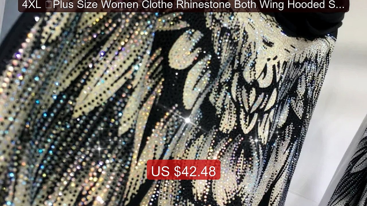 4XL 	Plus Size Women Clothe Rhinestone Both Wing Hooded Sweatshirt... -- Best Deal 2026 | Shop Now!