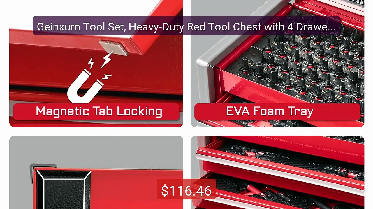 Geinxurn Tool Set, Heavy-Duty Red Tool Chest with 4 Drawers, P... -- Best Buy 2026 | Great Quality!