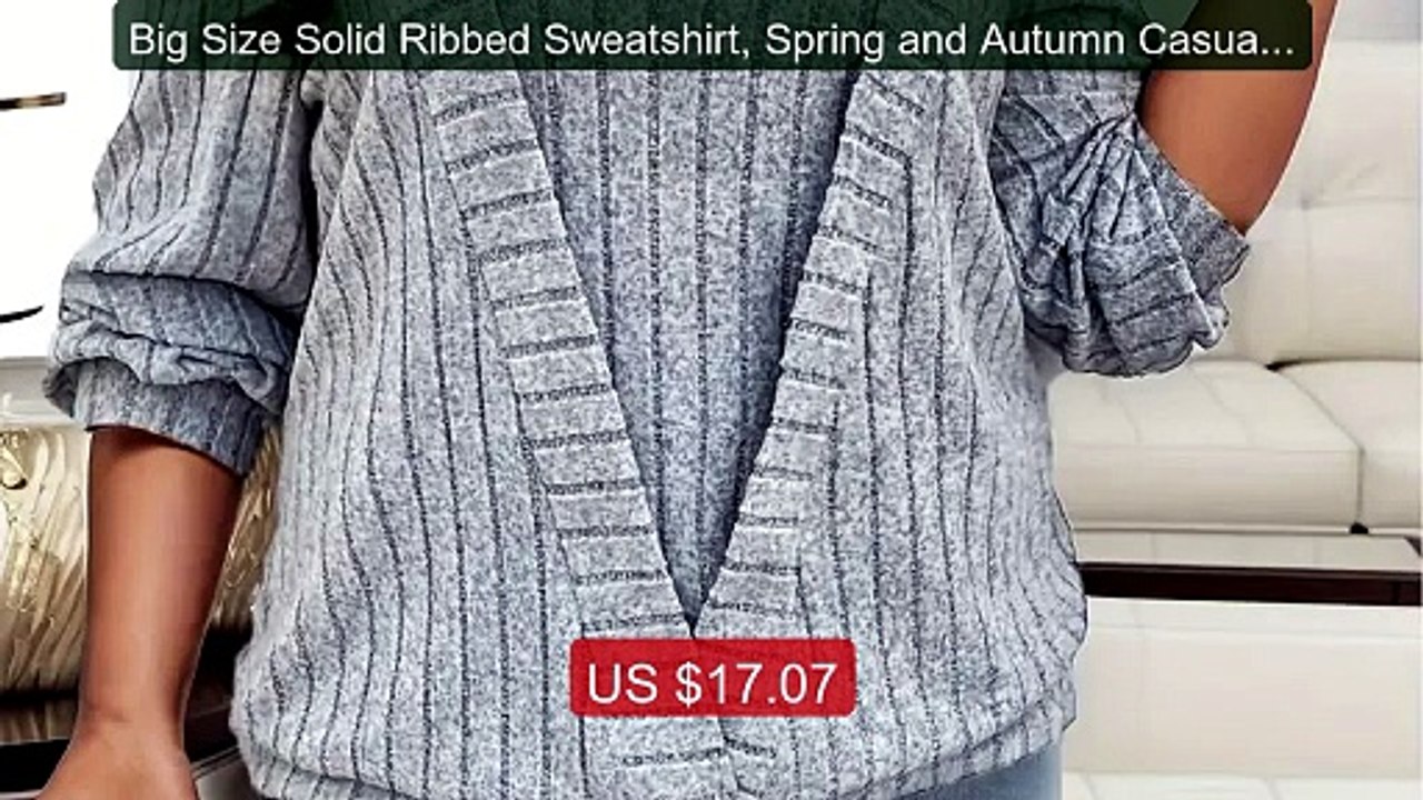 Big Size Solid Ribbed Sweatshirt, Spring and Autumn Casual Lo... -- Amazing Value 2026 | Must Have!