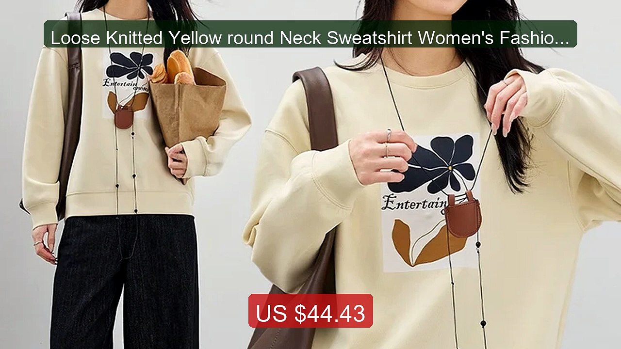 Loose Knitted Yellow round Neck Sweatshirt Women's Fashionable Prin... -- Top Rated 2026 | Buy Now!