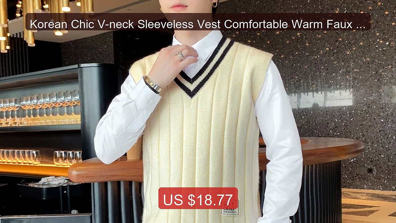 Korean Chic V-neck Sleeveless Vest Comfortable Warm Faux Alpac... -- Best Buy 2026 | Great Quality!