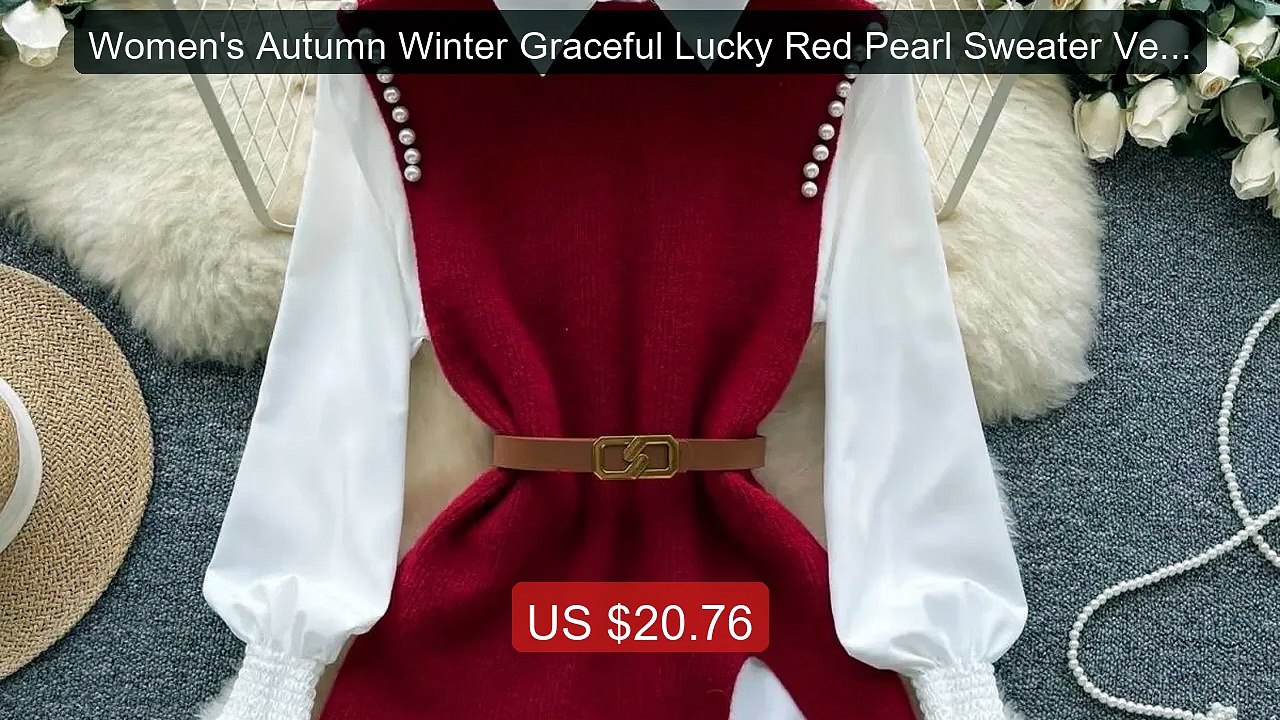 Women's Autumn Winter Graceful Lucky Red Pearl Sweater Vest Sh... -- Best Buy 2026 | Great Quality!