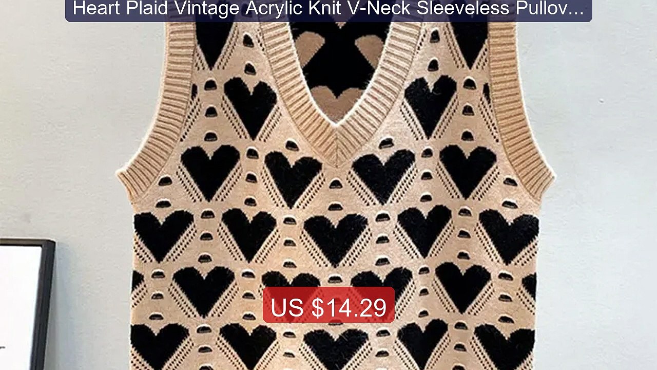 Heart Plaid Vintage Acrylic Knit V-Neck Sleeveless Pullover W... -- Amazing Value 2026 | Must Have!