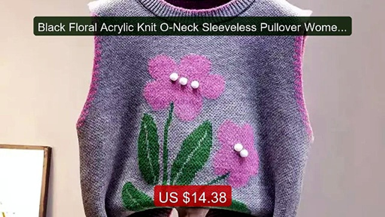 Black Floral Acrylic Knit O-Neck Sleeveless Pullover Women'... -- Top Pick 2026 | Unbeatable Price!
