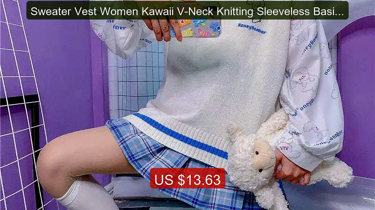 Sweater Vest Women Kawaii V-Neck Knitting Sleeveless Basic Cartoon ... -- Top Rated 2026 | Buy Now!