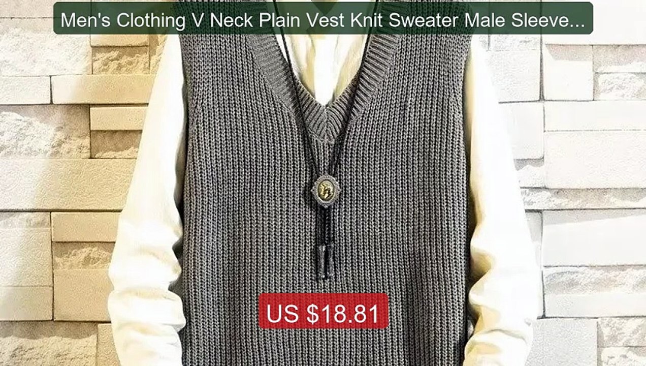 Men's Clothing V Neck Plain Vest Knit Sweater Male Sleeveless Soli... -- Best Deal 2026 | Shop Now!