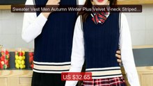 Sweater Vest Men Autumn Winter Plus Velvet V-neck Striped Big ... -- Best Buy 2026 | Great Quality!