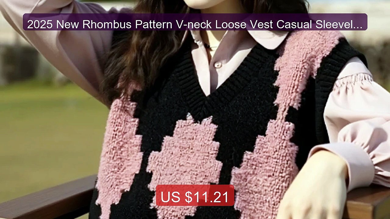 2025 New Rhombus Pattern V-neck Loose Vest Casual Sleeveless ... -- Amazing Value 2026 | Must Have!