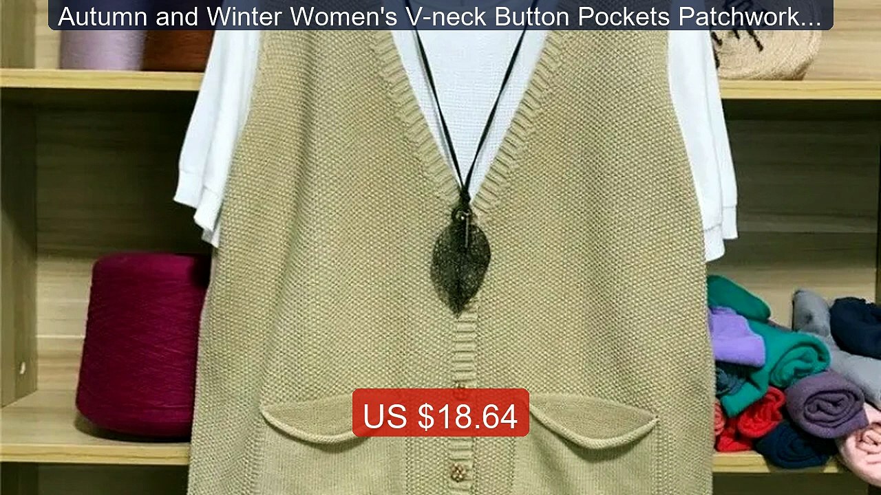Autumn and Winter Women's V-neck Button Pockets Patchwork Sol... -- Amazing Value 2026 | Must Have!