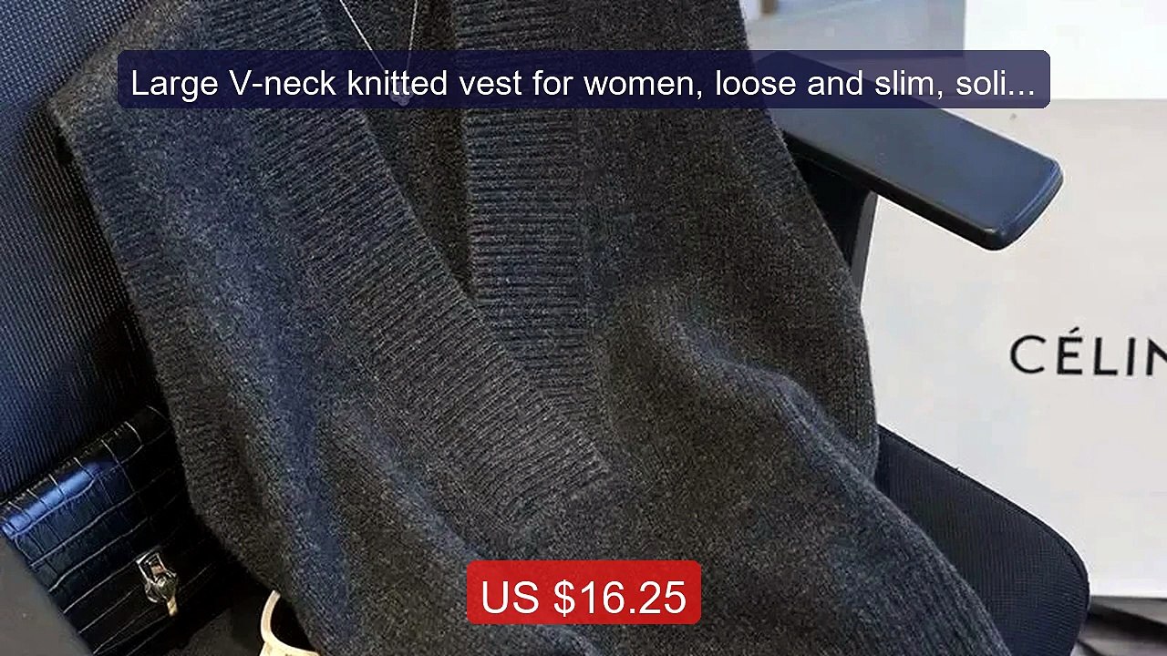 Large V-neck knitted vest for women, loose and slim, solid color, i... -- Top Rated 2026 | Buy Now!
