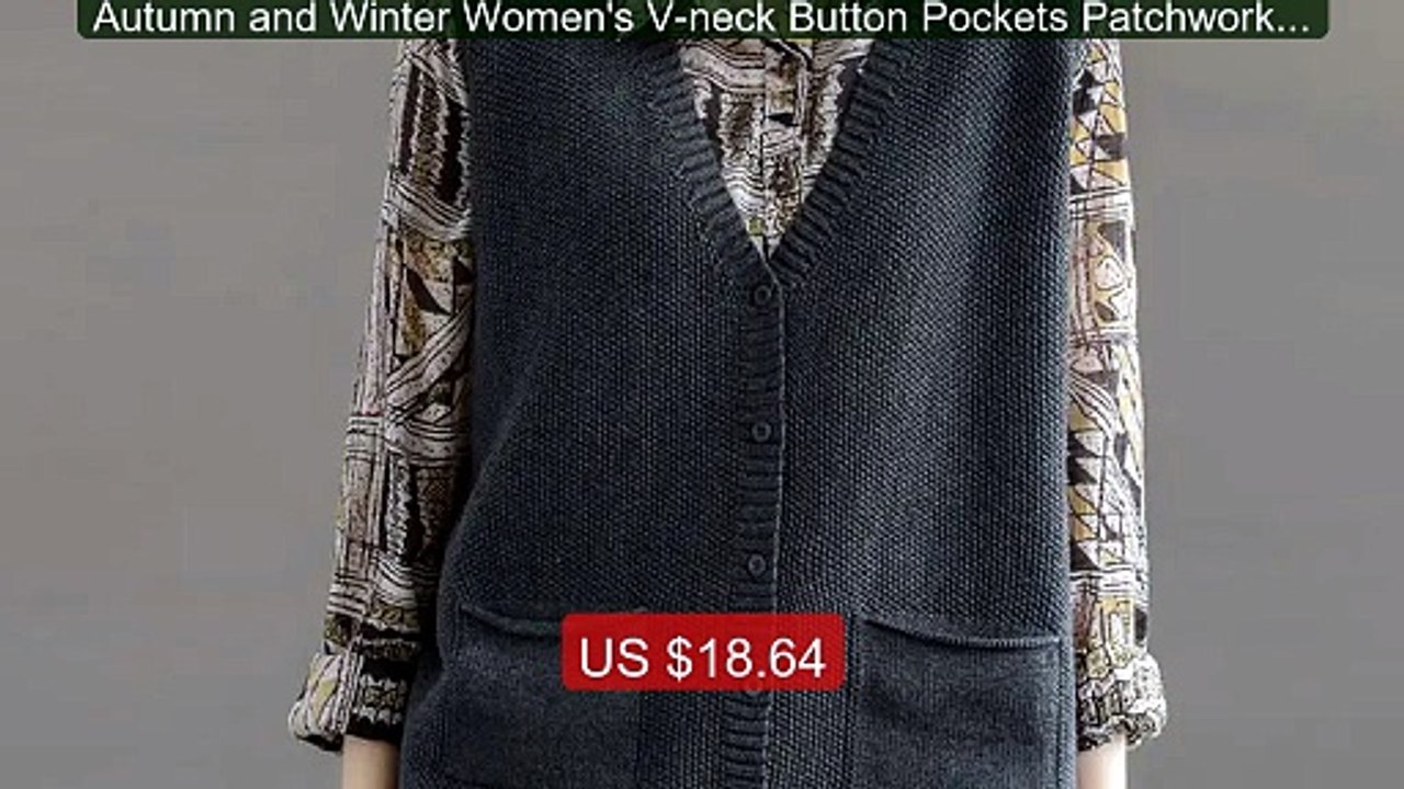 Autumn and Winter Women's V-neck Button Pockets Patchwork Sol... -- Amazing Value 2026 | Must Have!