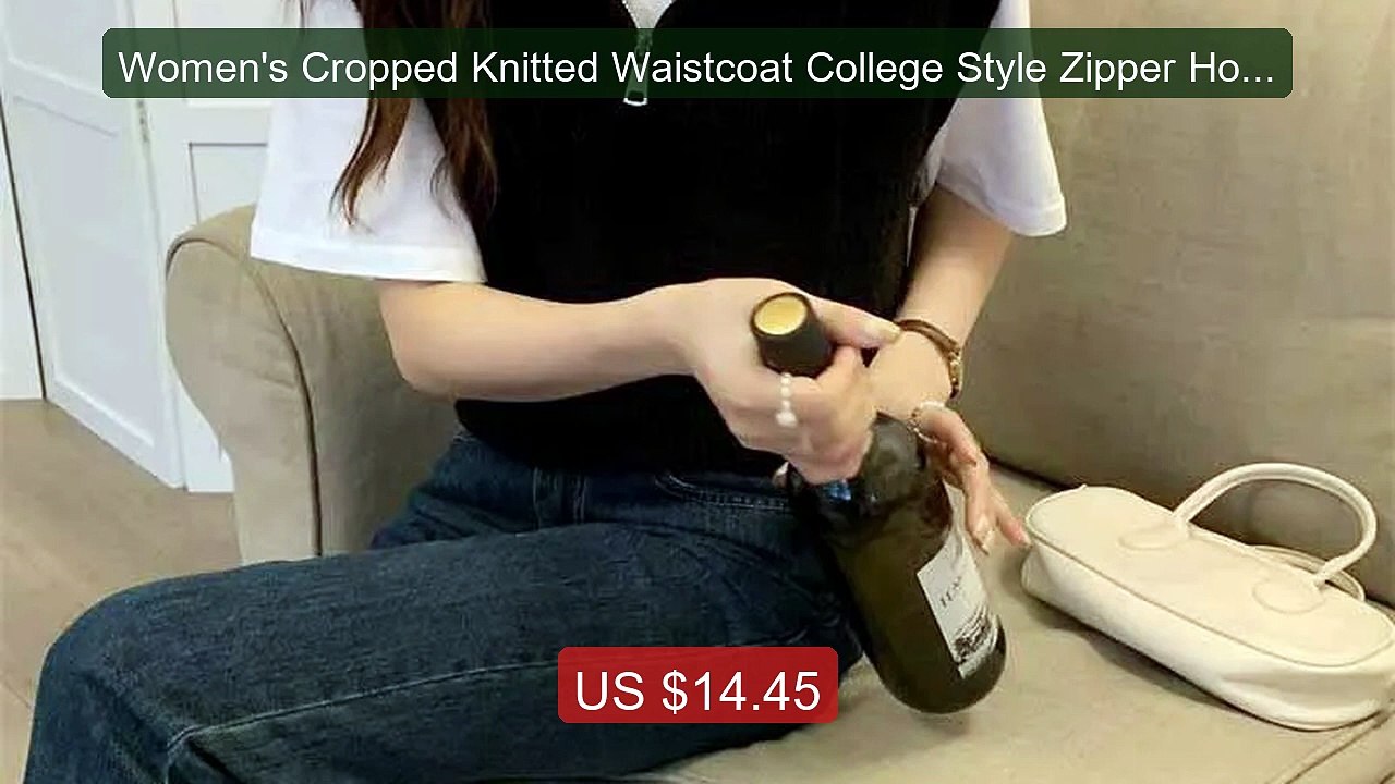 Women's Cropped Knitted Waistcoat College Style Zipper Hooded Sweat... -- Top Rated 2026 | Buy Now!