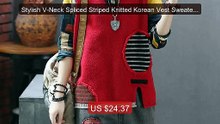 Stylish V-Neck Spliced Striped Knitted Korean Vest Sweater Women's... -- Best Deal 2026 | Shop Now!