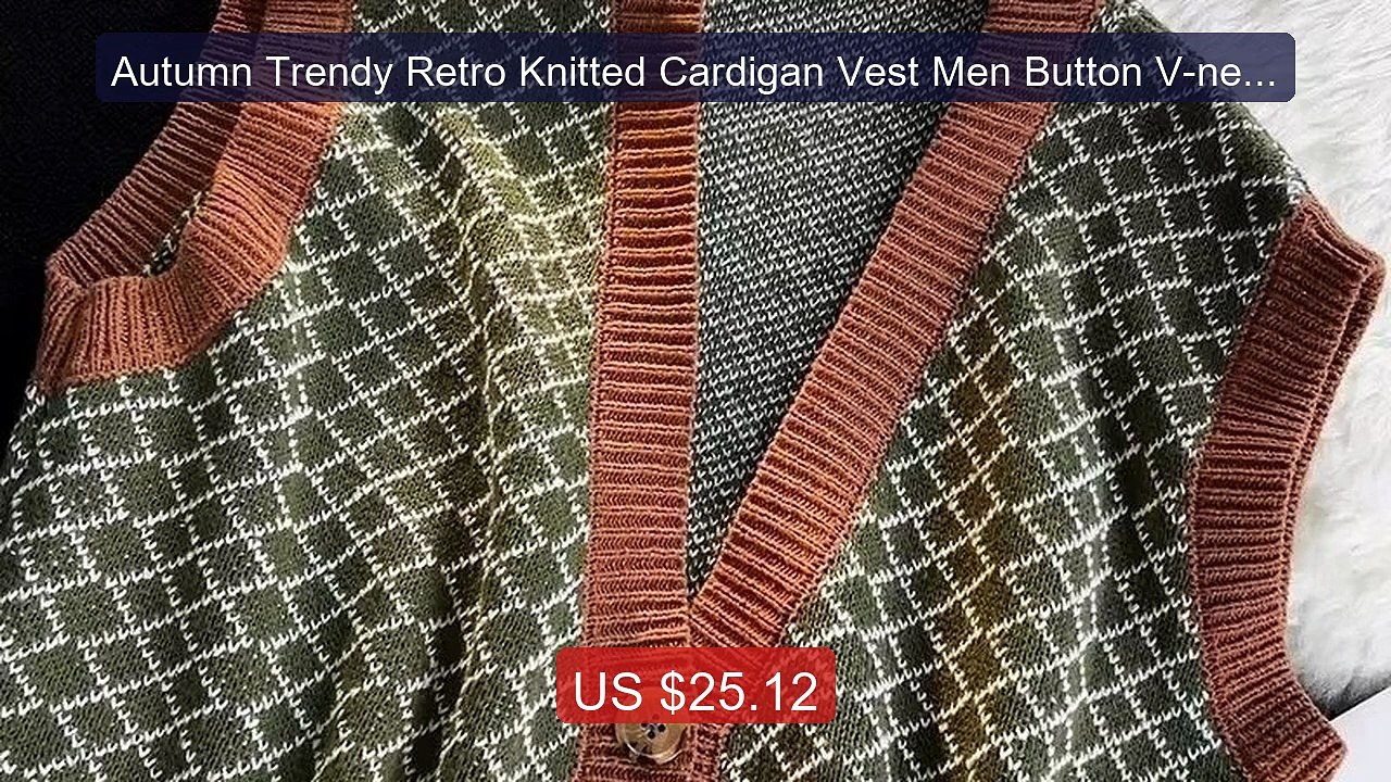 Autumn Trendy Retro Knitted Cardigan Vest Men Button V-neck Ne... -- Hot Deal 2026 | Limited Offer!