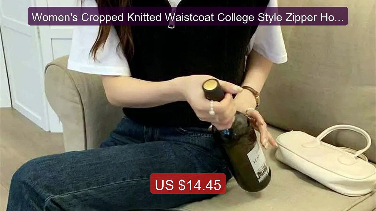 Women's Cropped Knitted Waistcoat College Style Zipper Hooded ... -- Best Buy 2026 | Great Quality!