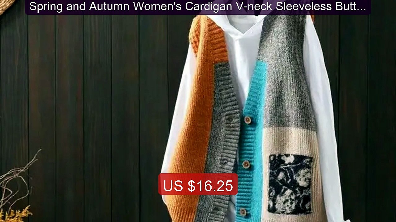 Spring and Autumn Women's Cardigan V-neck Sleeveless Button Print ... -- Best Deal 2026 | Shop Now!