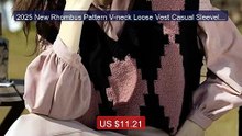 2025 New Rhombus Pattern V-neck Loose Vest Casual Sleeveless W... -- Hot Deal 2026 | Limited Offer!