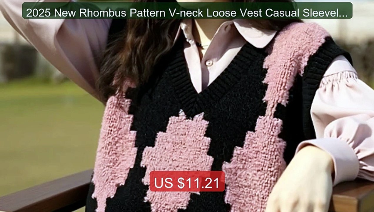 2025 New Rhombus Pattern V-neck Loose Vest Casual Sleeveless Women... -- Best Deal 2026 | Shop Now!