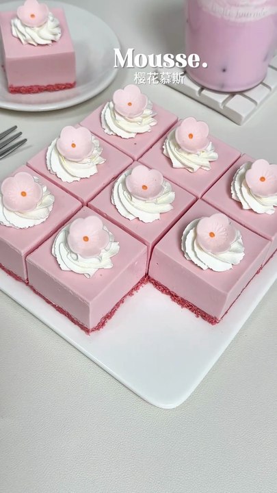 Perfect Symmetrical Sakura Pink Mousse Cubes 🌸 mini