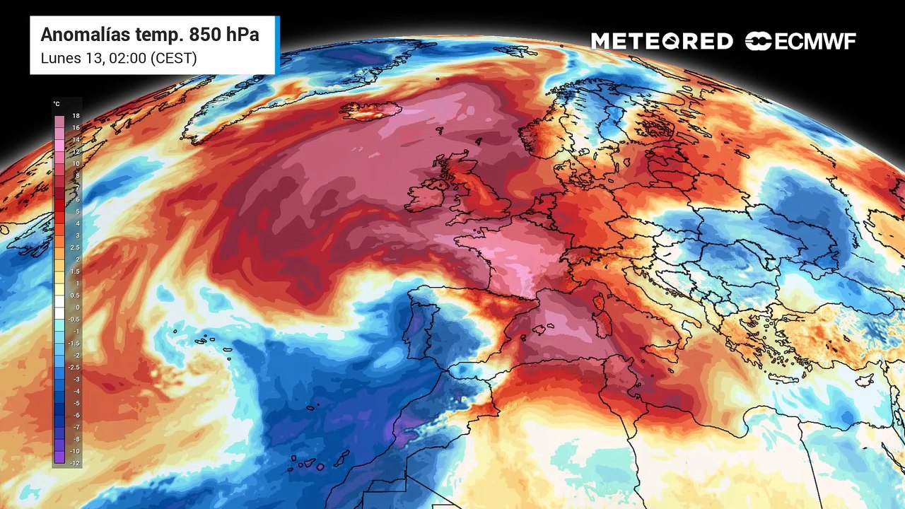 Anomalías térmicas en 850 hPa para los próximos días