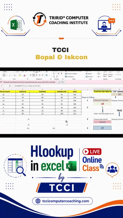 Hlookup in Excel Live Online Classes by TCCI