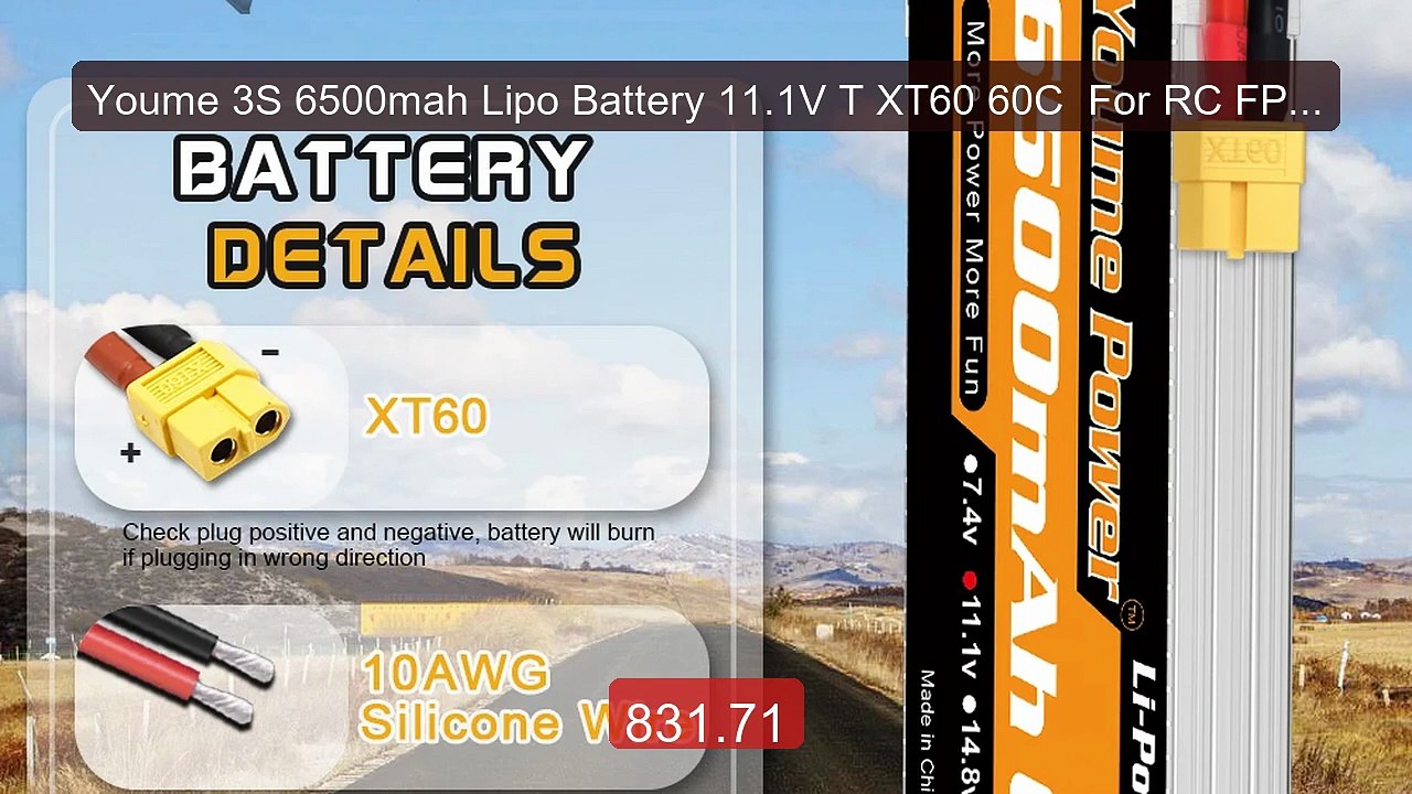 Youme 3S 6500mah Lipo Battery 11.1V T XT60 60C  For RC FPV Airplane... -- Top Rated 2026 | Buy Now!