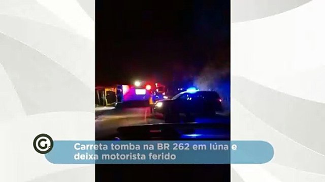 Carreta tomba na BR 262 em Iúna e deixa motorista ferido