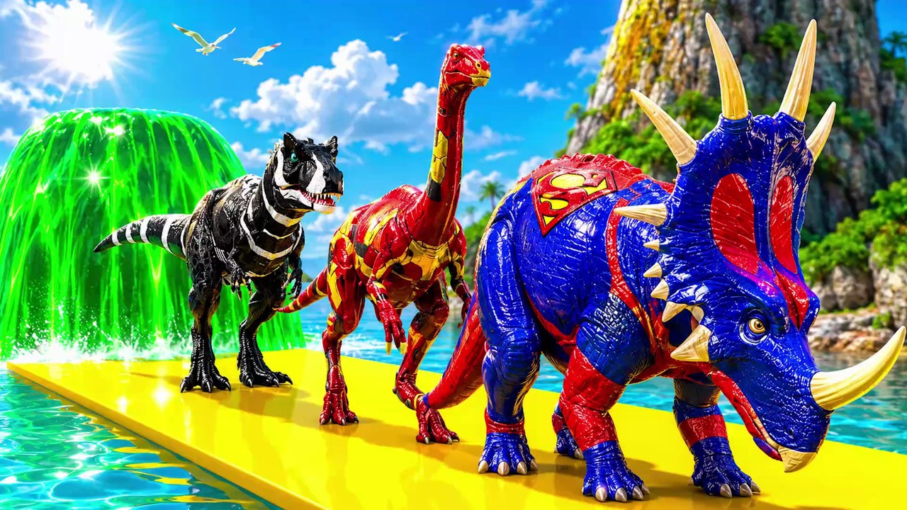 Bat Man TRex and iron man superman Dinosaur Col...