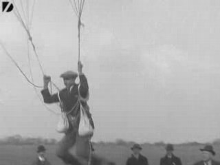 1930s Comedy Film of Man Attempting Balloon Takeoff