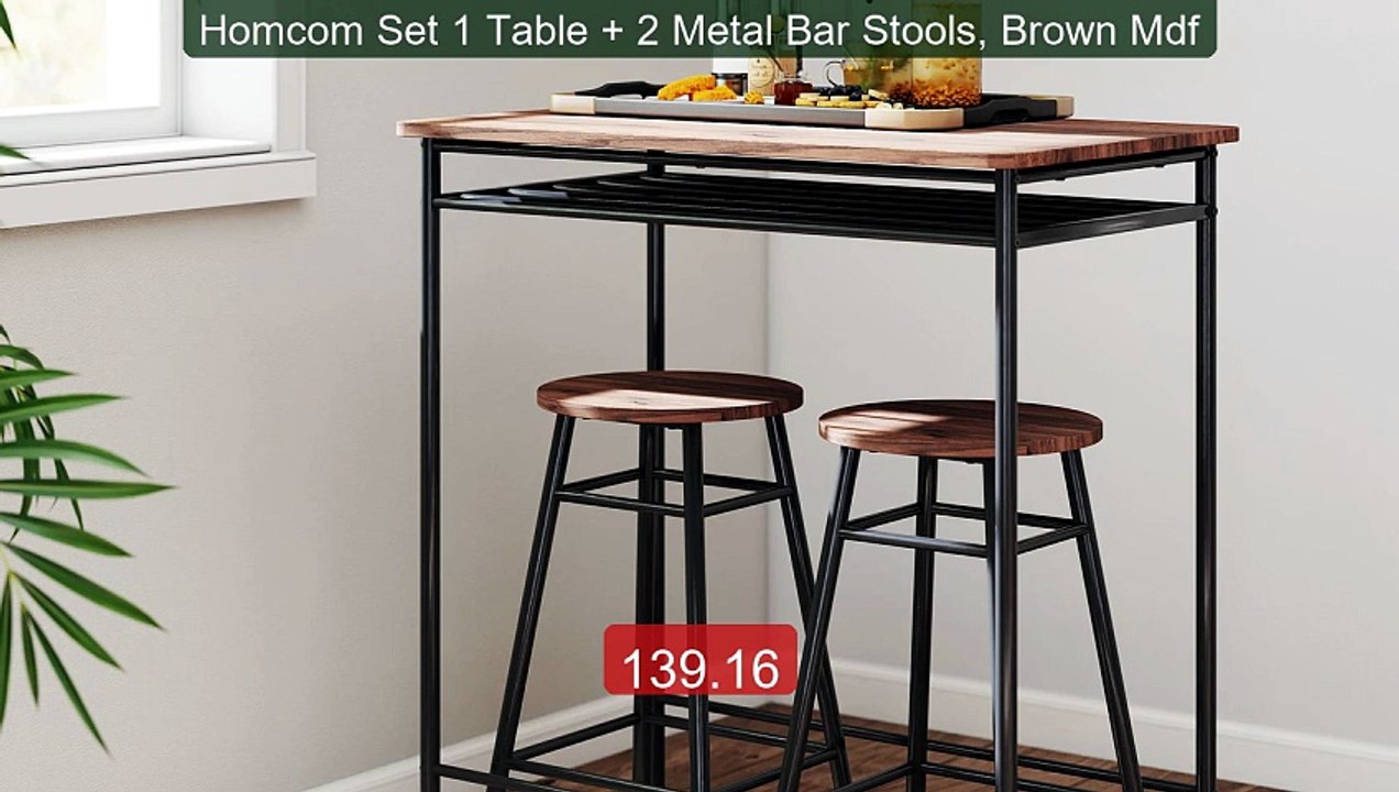 Homcom Set 1 Table + 2 Metal Bar Stools, Brown Mdf -- Top Pick 2026 | Unbeatable Price!