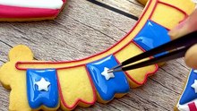 Independence Day Bunting Cookie Decorating 🎊 #cookiedecorating #satisfying  #4thofjuly