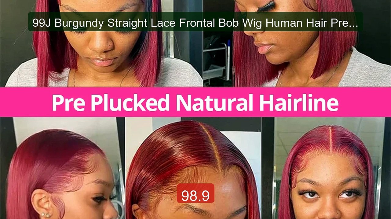 99J Burgundy Straight Lace Frontal Bob Wig Human Hair Pre Plucked ... -- Best Deal 2026 | Shop Now!