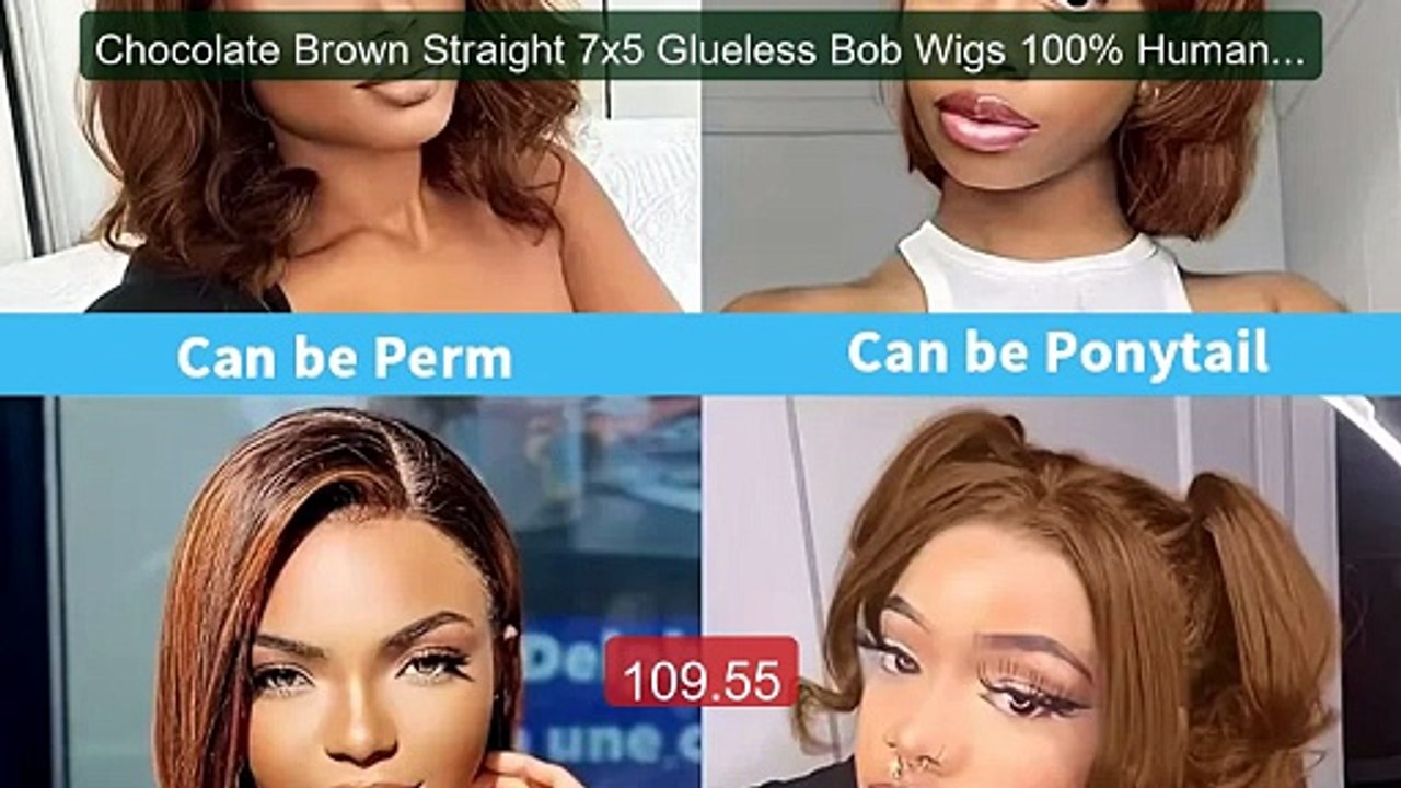 Chocolate Brown Straight 7x5 Glueless Bob Wigs 100% Human Hair... -- Best Buy 2026 | Great Quality!