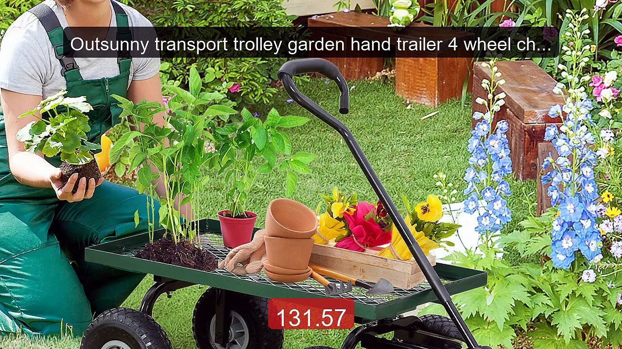 Outsunny transport trolley garden hand trailer 4 wheel chart ... -- Amazing Value 2026 | Must Have!
