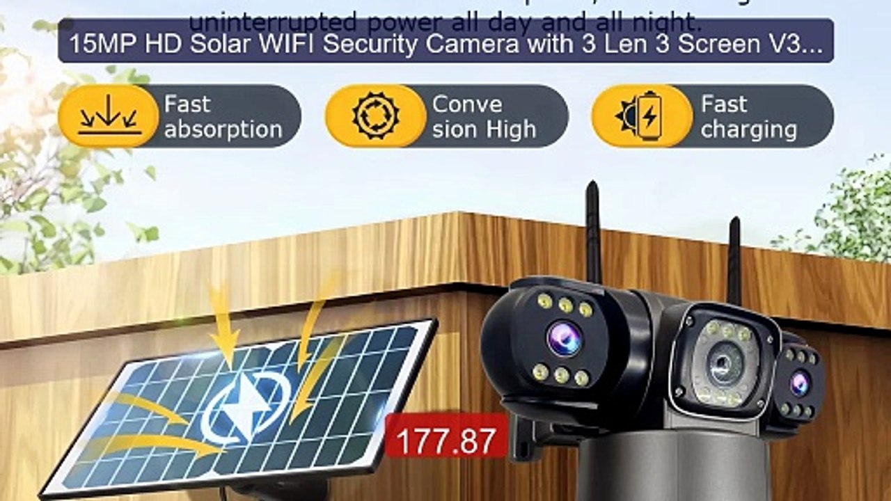 15MP HD Solar WIFI Security Camera with 3 Len 3 Screen V380 Pr... -- Best Buy 2026 | Great Quality!