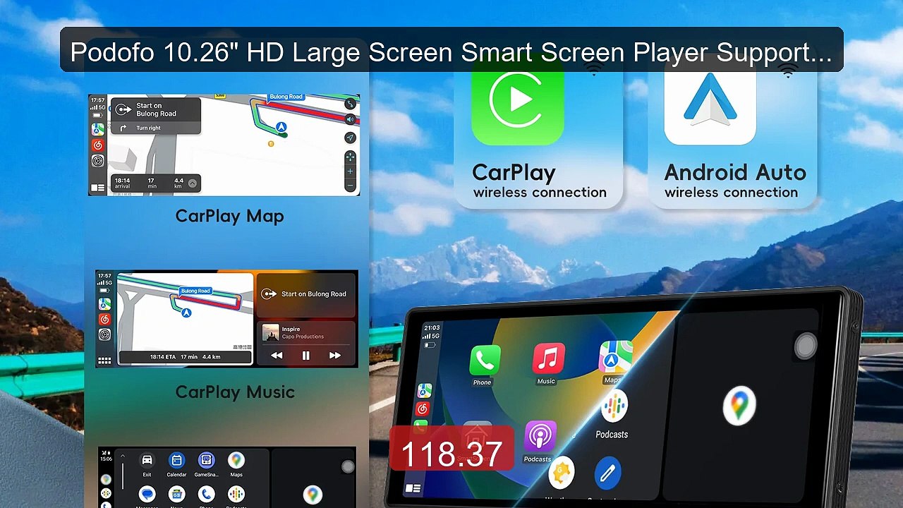 Podofo 10.26" HD Large Screen Smart Screen Player Support Wir... -- Amazing Value 2026 | Must Have!