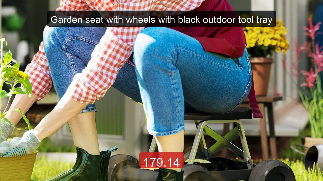 Garden seat with wheels with black outdoor tool tray -- Best Deal 2026 | Shop Now!
