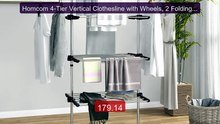 Homcom 4-Tier Vertical Clothesline with Wheels, 2 Folding Side... -- Hot Deal 2026 | Limited Offer!