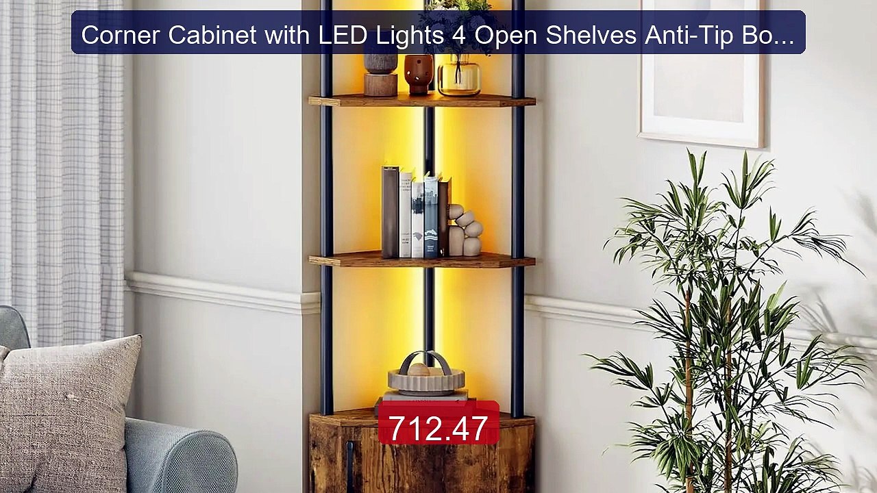 Corner Cabinet with LED Lights 4 Open Shelves Anti-Tip Bookshe... -- Best Buy 2026 | Great Quality!